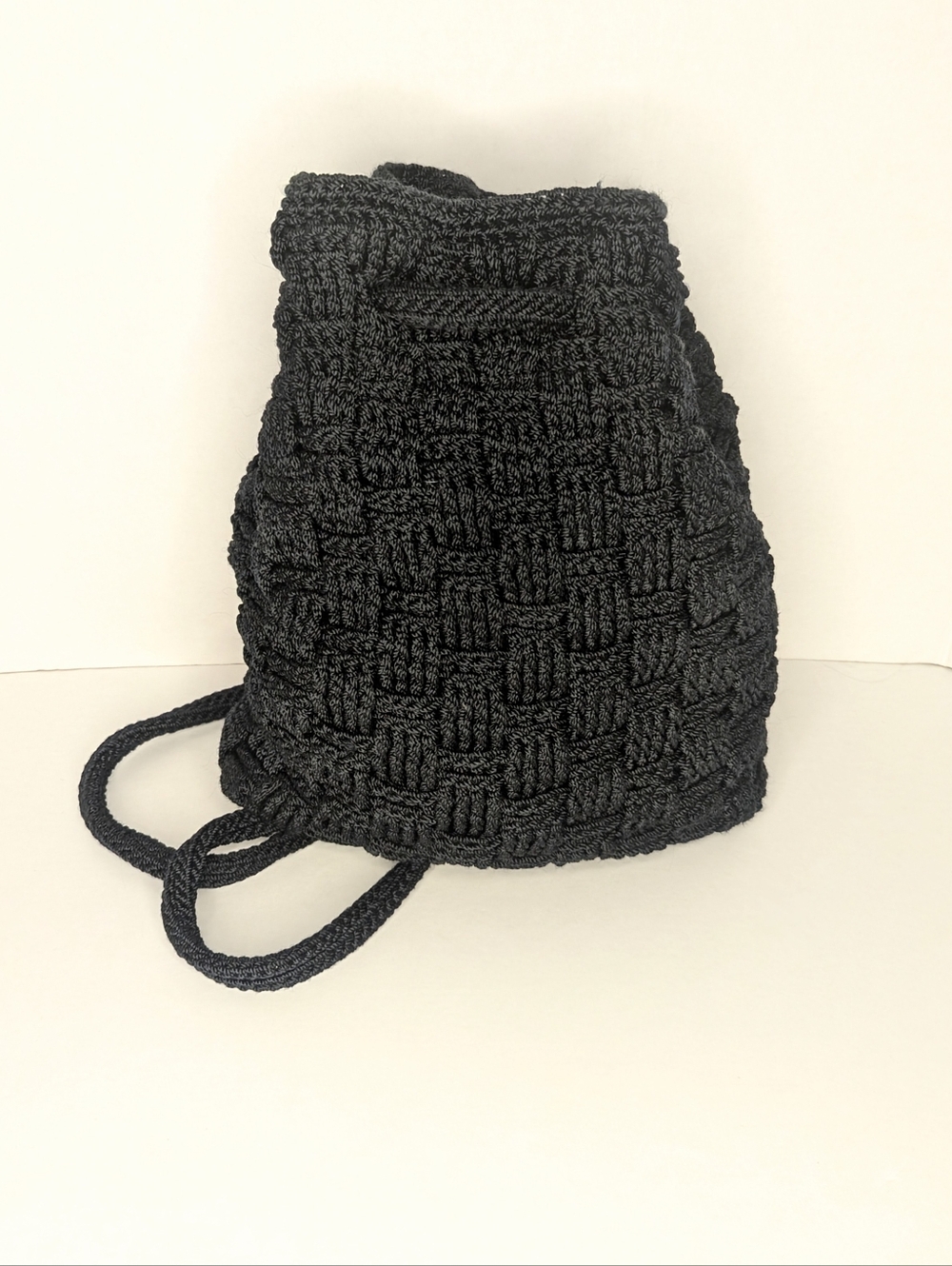 The Sak Black Crochet Woven Backpack Bucket Bag